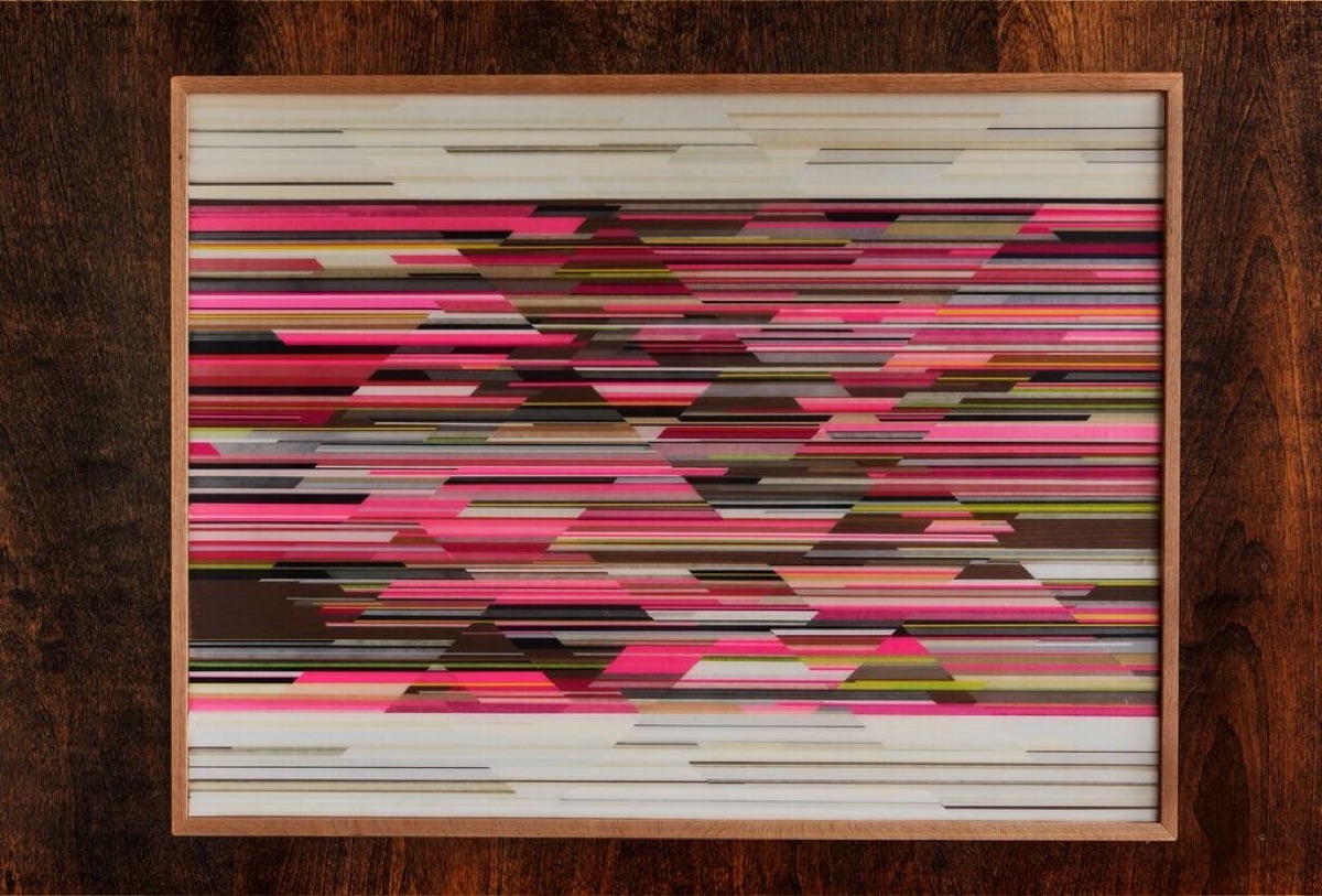Framed layered abstract panel artwork